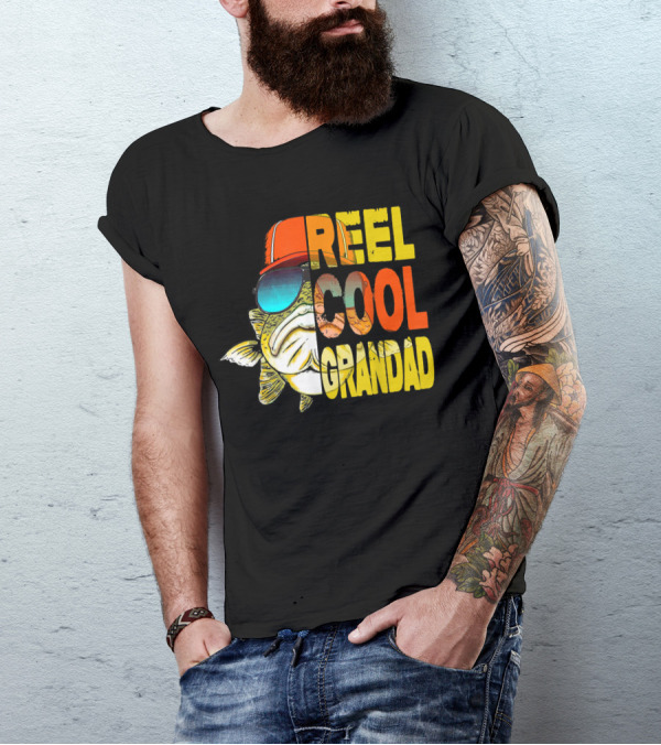 Father's Day Reel Cool Grandad Fishing Retro Sunglasses Hat T-Shirt