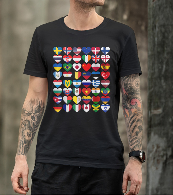 Flags Of The Countries Of The World Heart Shape Collection T-Shirt