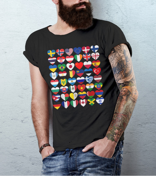 Flags Of The Countries Of The World Heart Shape Collection T-Shirt