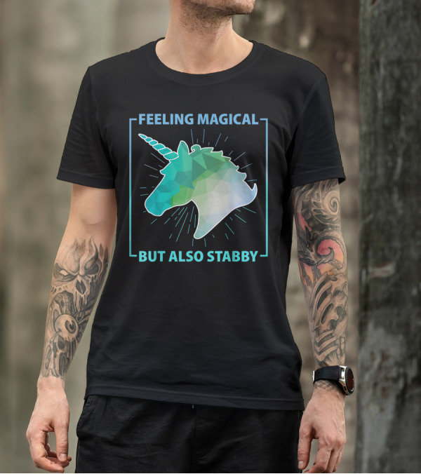 Feeling Magical But Also Stabby Funny Cute Unicorn Geometric Head T-Shirt