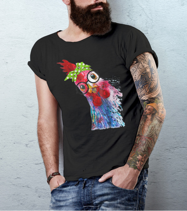 Funny Chicken Lover Hen Farmer Glasses Bandana T-Shirt