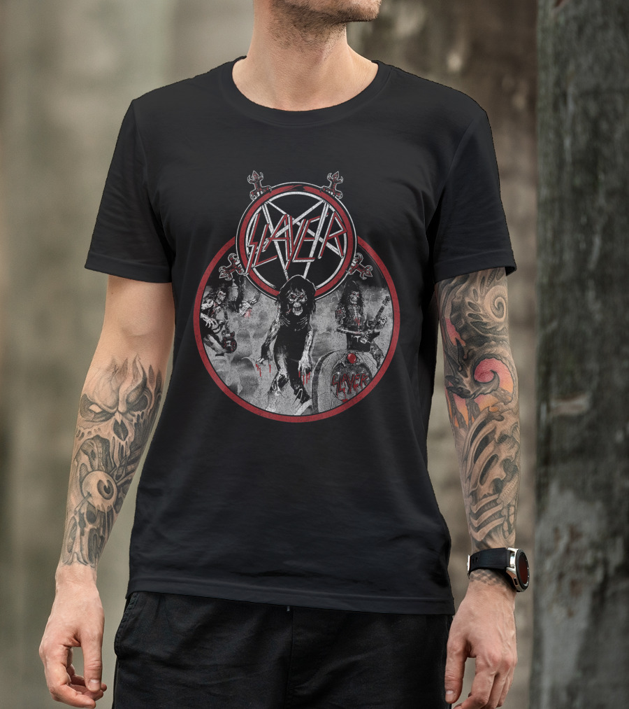 Slayer Live Undead Pentagram Zombies Skulls Battleground T-Shirt