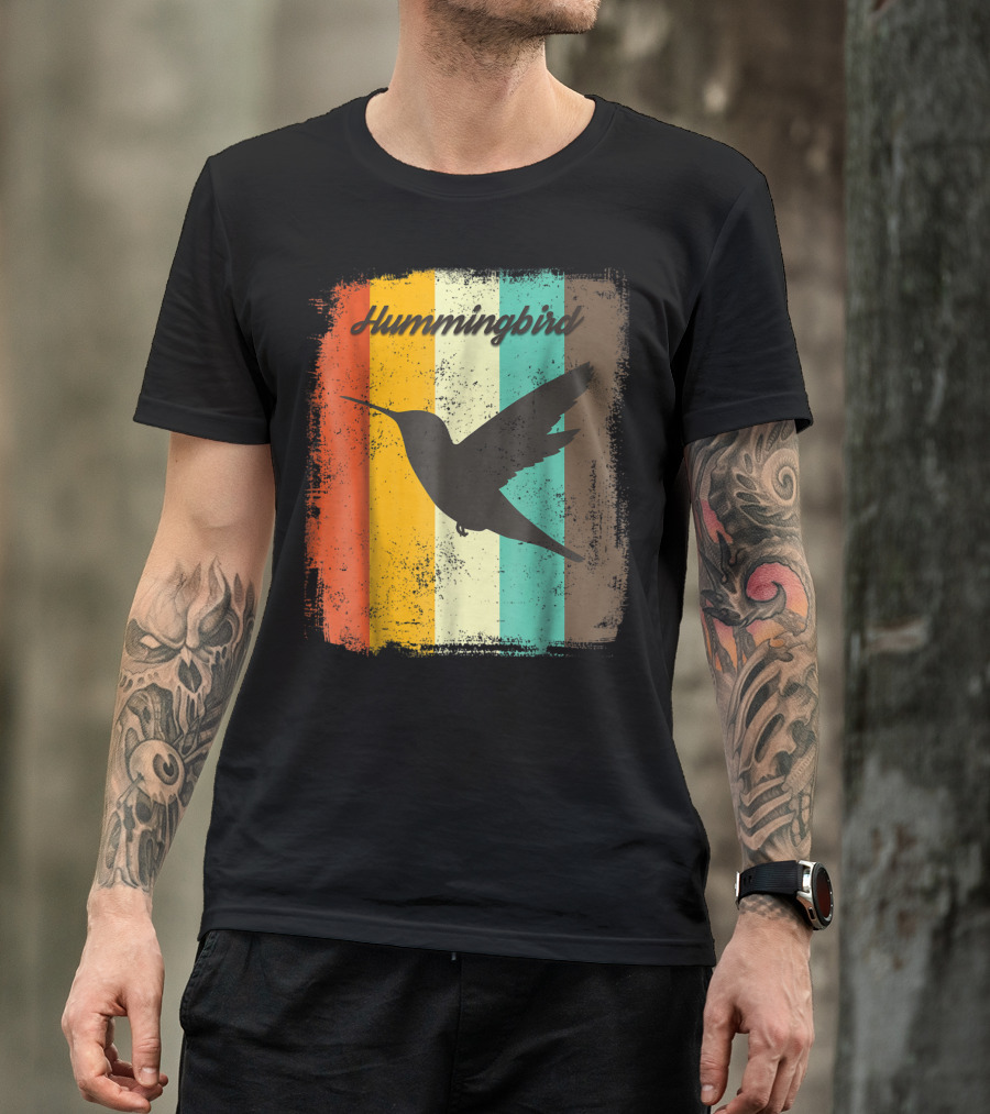 Hummingbird 70s Vintage Bird Lover Retro Stripes T-Shirt