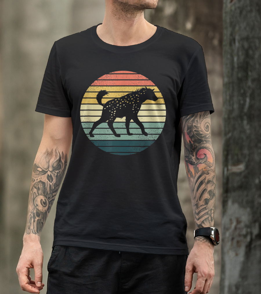 Hyena Vintage Silhouette Retro Stripes Sunset Animal T-Shirt