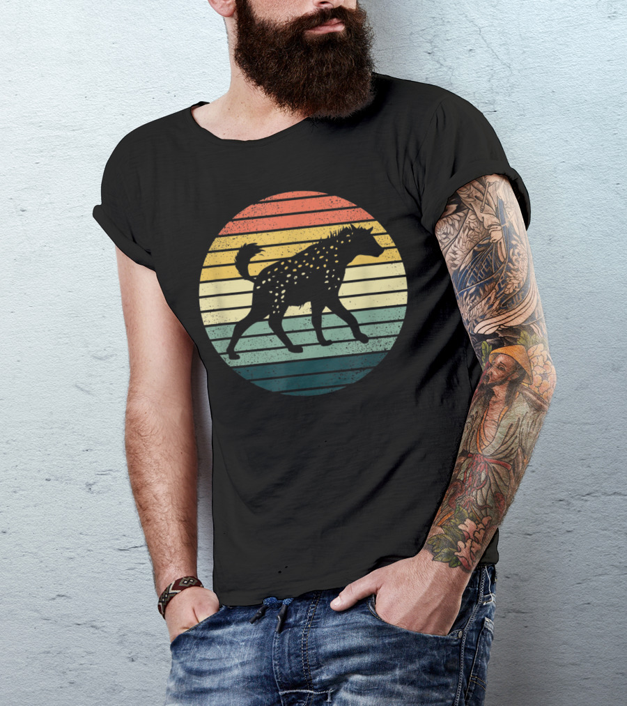 Hyena Vintage Silhouette Retro Stripes Sunset Animal T-Shirt