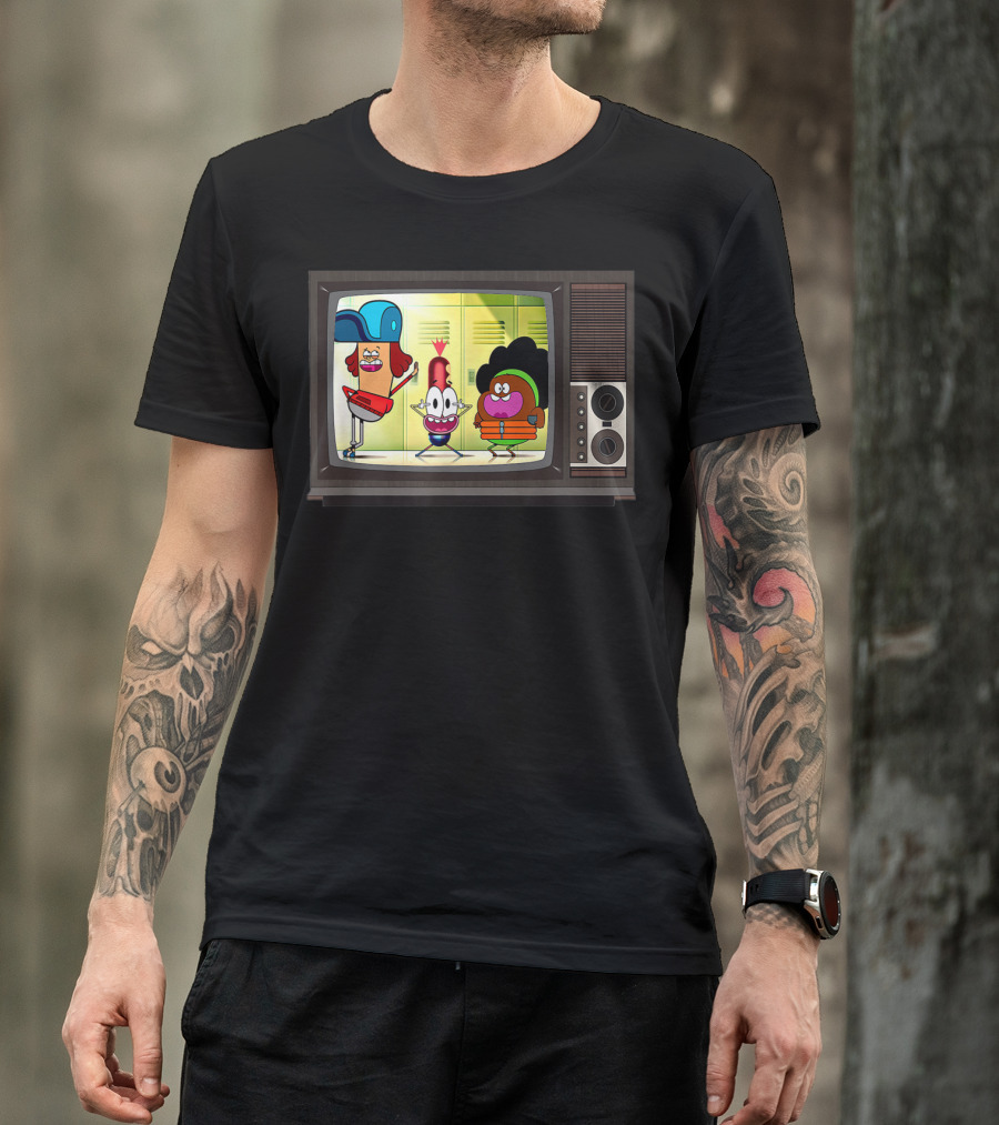 Funny Pinky Hotdog Silly JJ Kids TV Retro Cartoon Characters T-Shirt