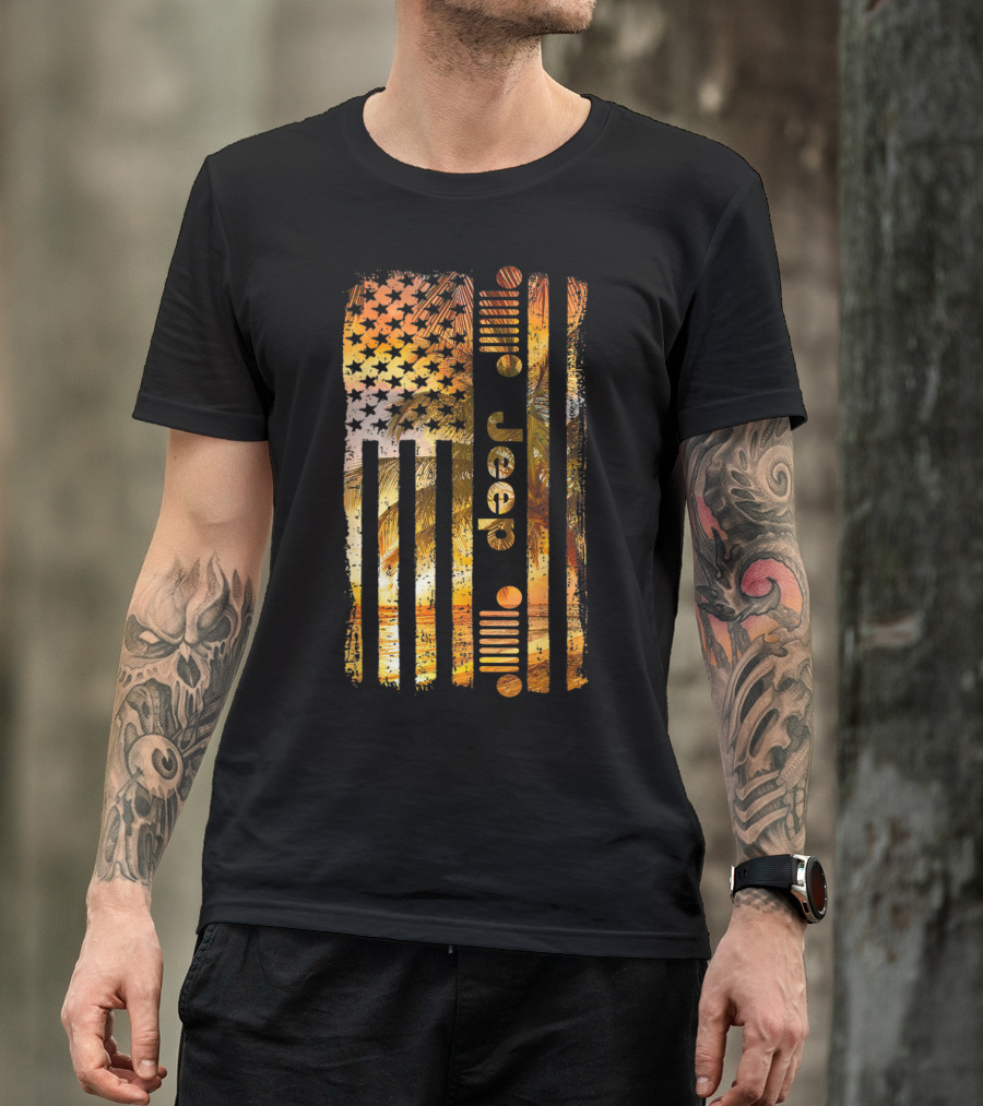Jeep American Flag Tropical Palm Beach Summer T-Shirt