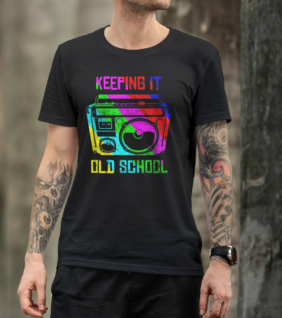 Keeping It Old School Boombox Retro Rainbow 80s Vibes T-Shirt