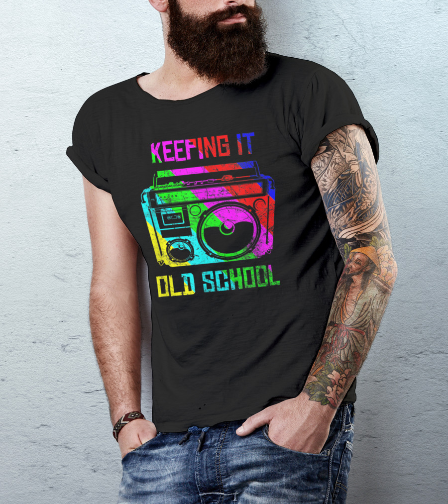 Keeping It Old School Boombox Retro Rainbow 80s Vibes T-Shirt