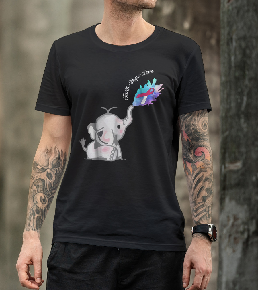 Faith Hope Love Cute Elephant Head Neck Cancer Awareness Warrior T-Shirt