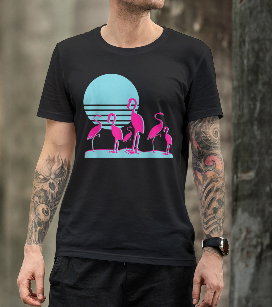 Flamingos Aesthetic Vaporwave 1980s Sunset Sundown Retro Synthwave T-Shirt