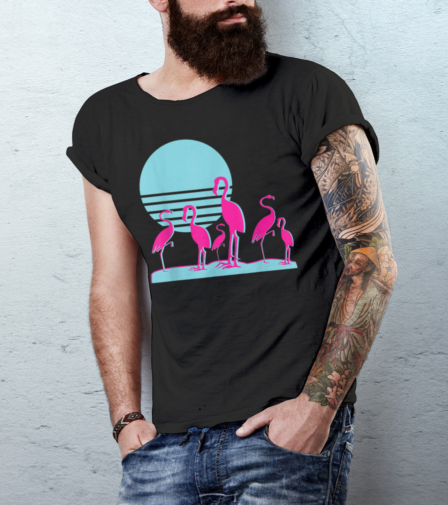 Flamingos Aesthetic Vaporwave 1980s Sunset Sundown Retro Synthwave T-Shirt