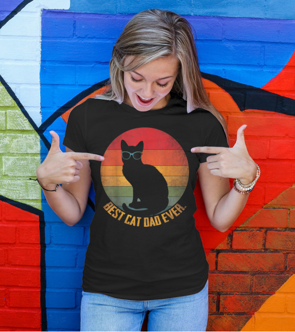 Vintage Sunset Best Cat Dad Ever Silhouette With Sunglasses T-Shirt