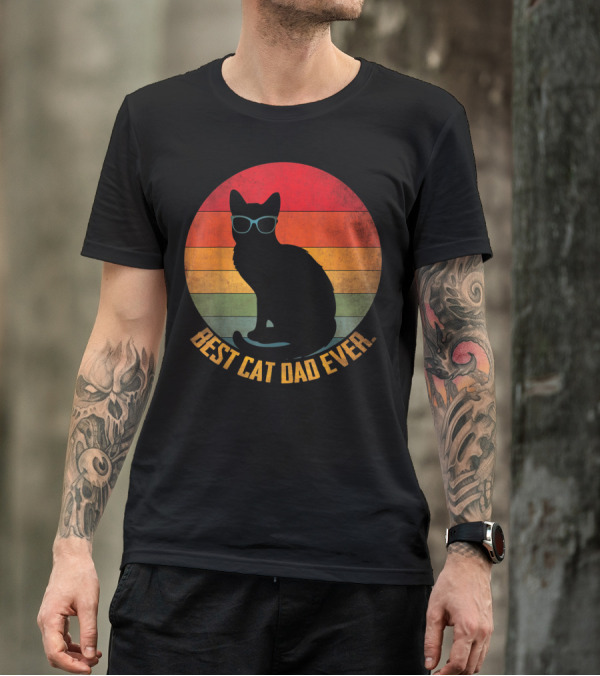 Vintage Sunset Best Cat Dad Ever Silhouette With Sunglasses T-Shirt