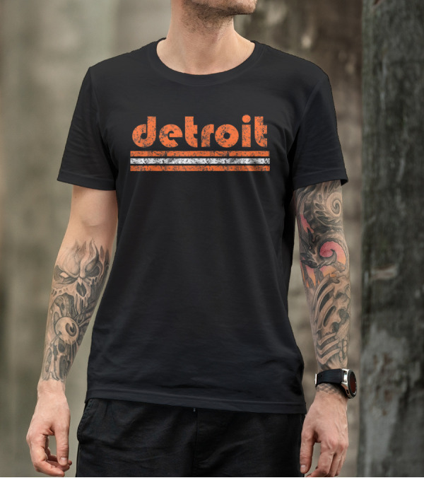 Detroit Vintage Weathered Orange Stripes T-Shirt