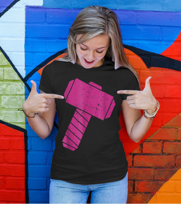Distressed Magenta Mjolnir Thor's Hammer Odin Mythology T-Shirt