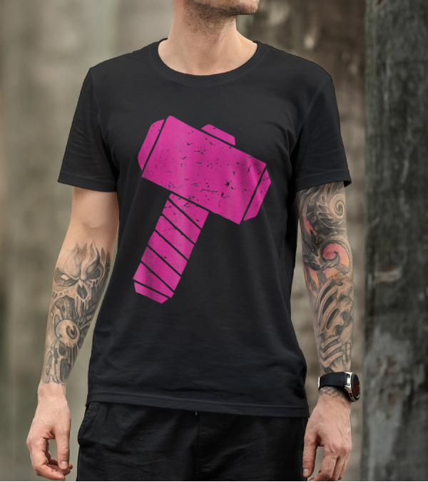 Distressed Magenta Mjolnir Thor's Hammer Odin Mythology T-Shirt