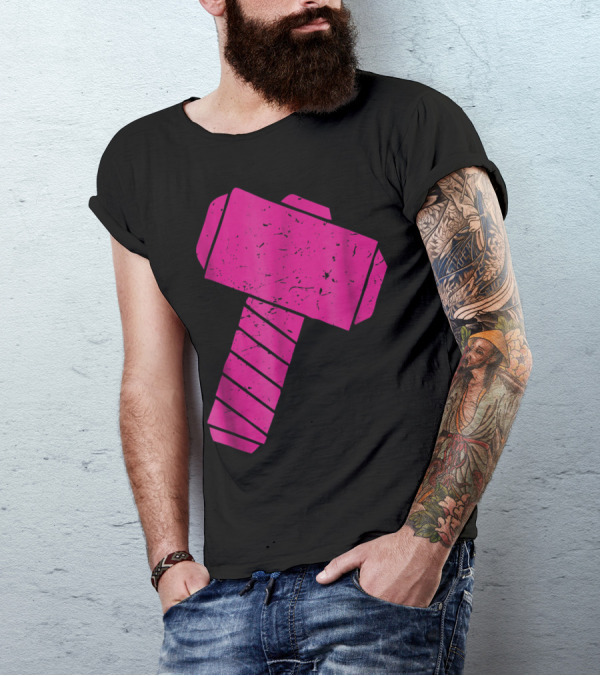 Distressed Magenta Mjolnir Thor's Hammer Odin Mythology T-Shirt