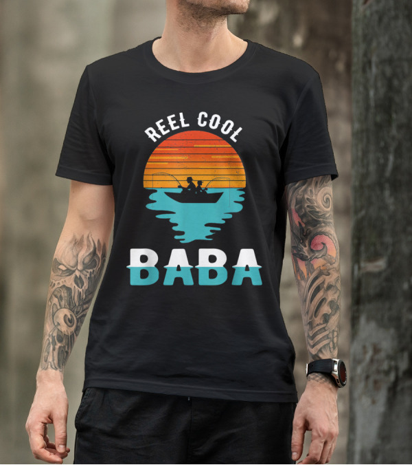 Reel Cool Baba Father's Day Fishing Silhouette Sunset T-Shirt