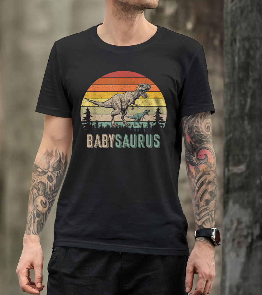 Babysaurus Dinosaurs Vintage Father's Retro Sunset T-Rex Family T-Shirt