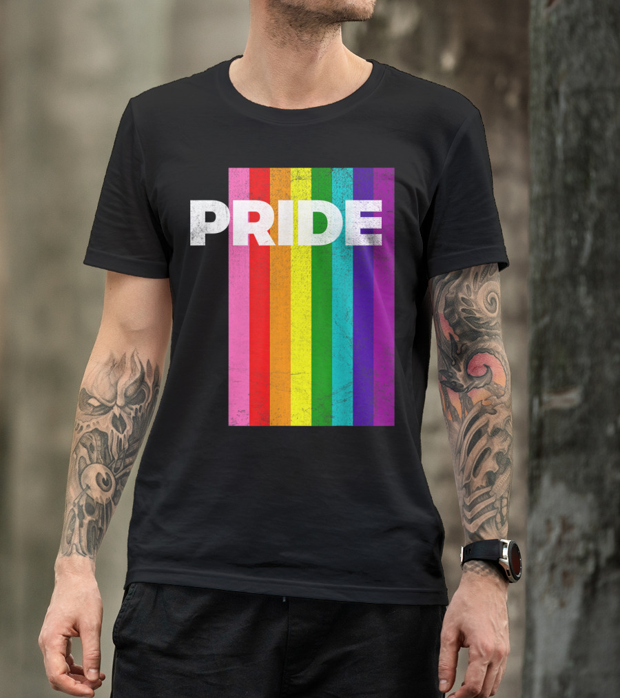 PRIDE Distressed Rainbow Stripes T-Shirt