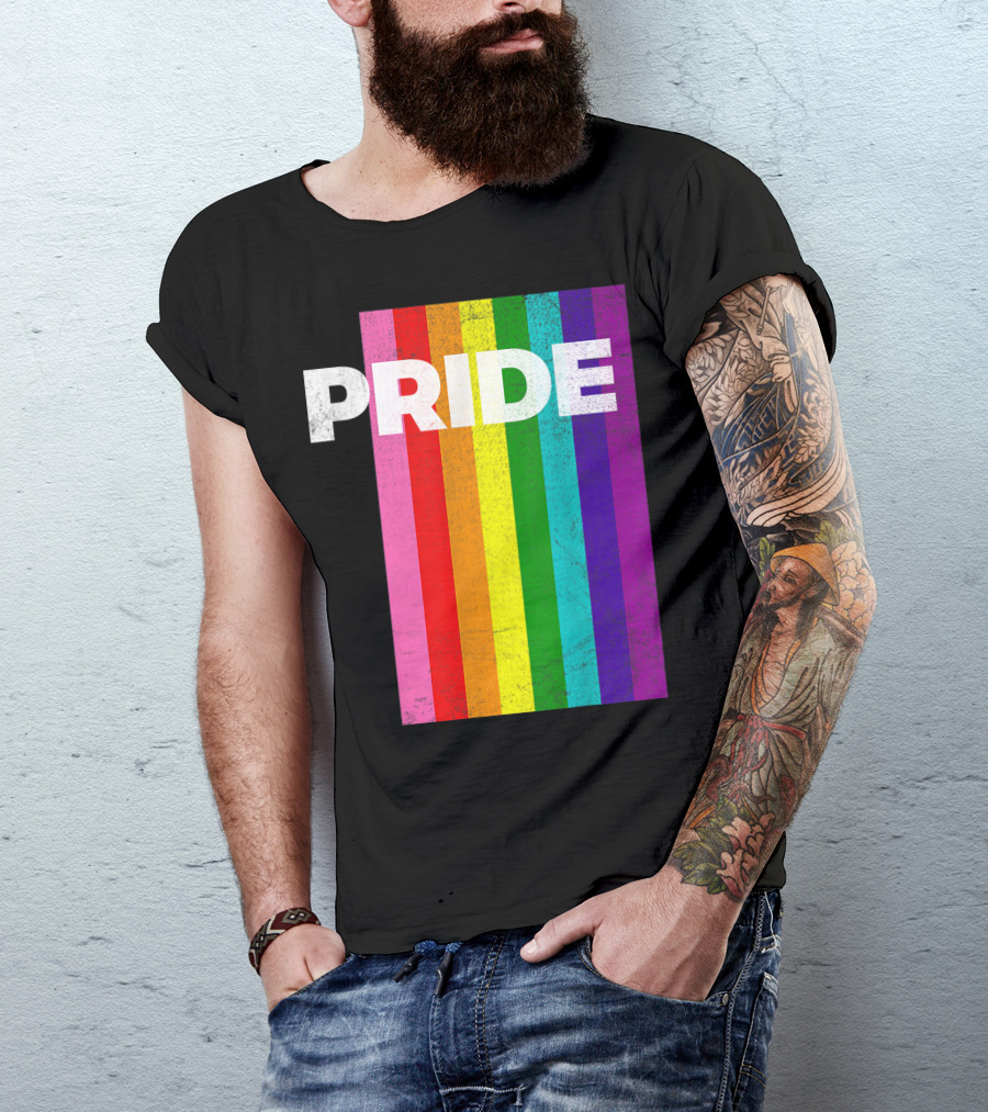 PRIDE Distressed Rainbow Stripes T-Shirt