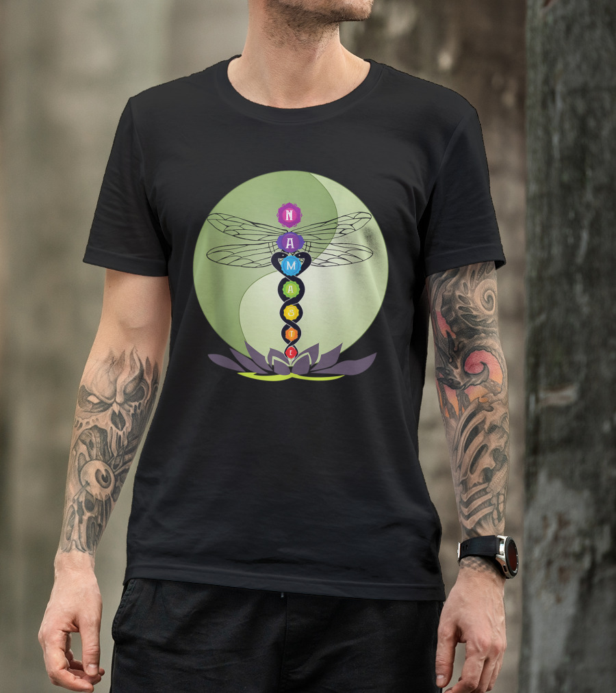 Namaste Chakra Dragonfly With Lotus And Yin Yang T-Shirt