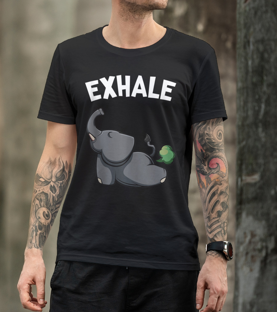 Exhale Funny Cute Farting Elephant Yoga Namaste Workout T-Shirt