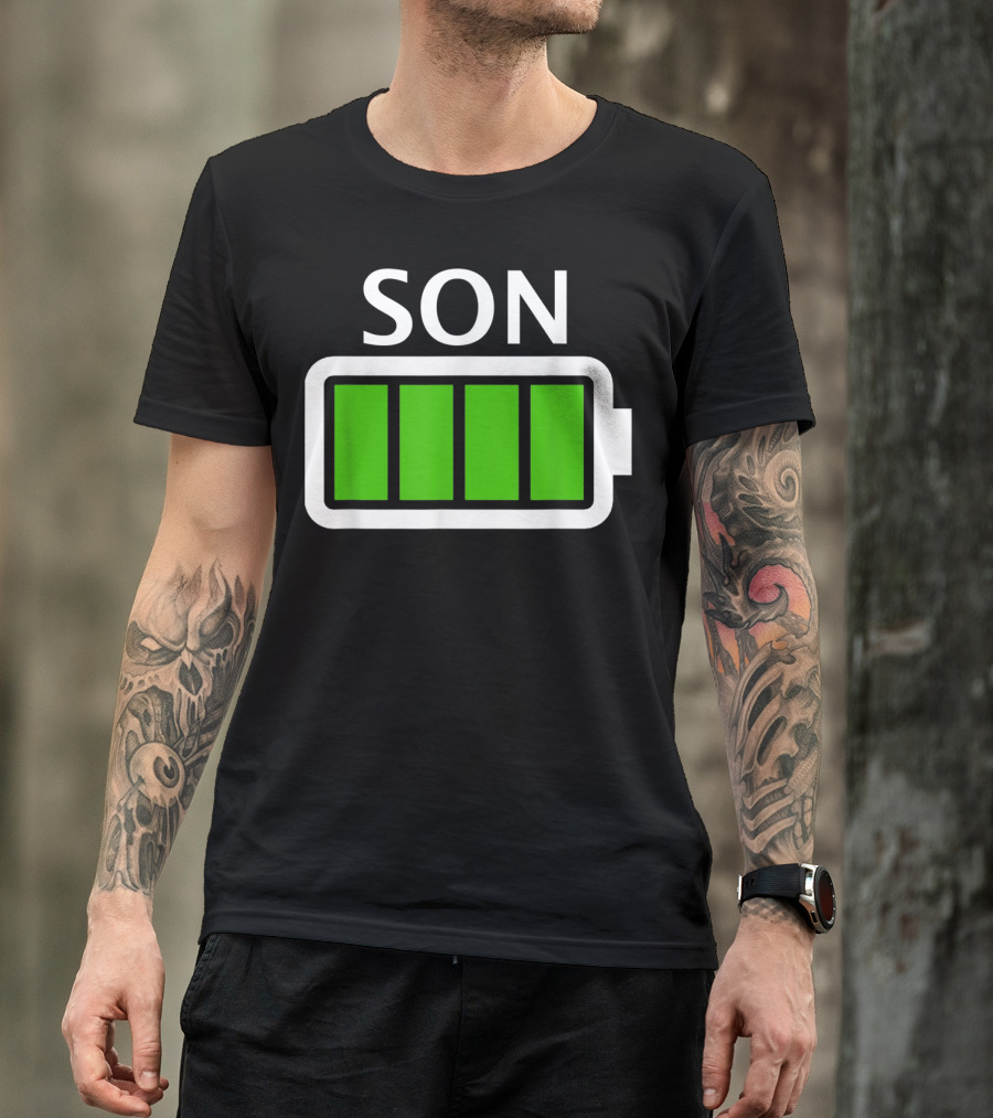 Family Matching Funny Son Fully Charged Battery T-Shirt