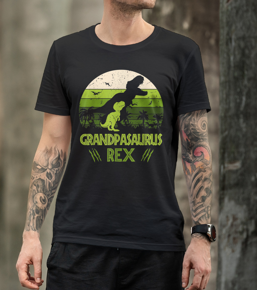 Grandpasaurus Rex Dinosaur Vintage Sunset Jurassic Scene T-Shirt
