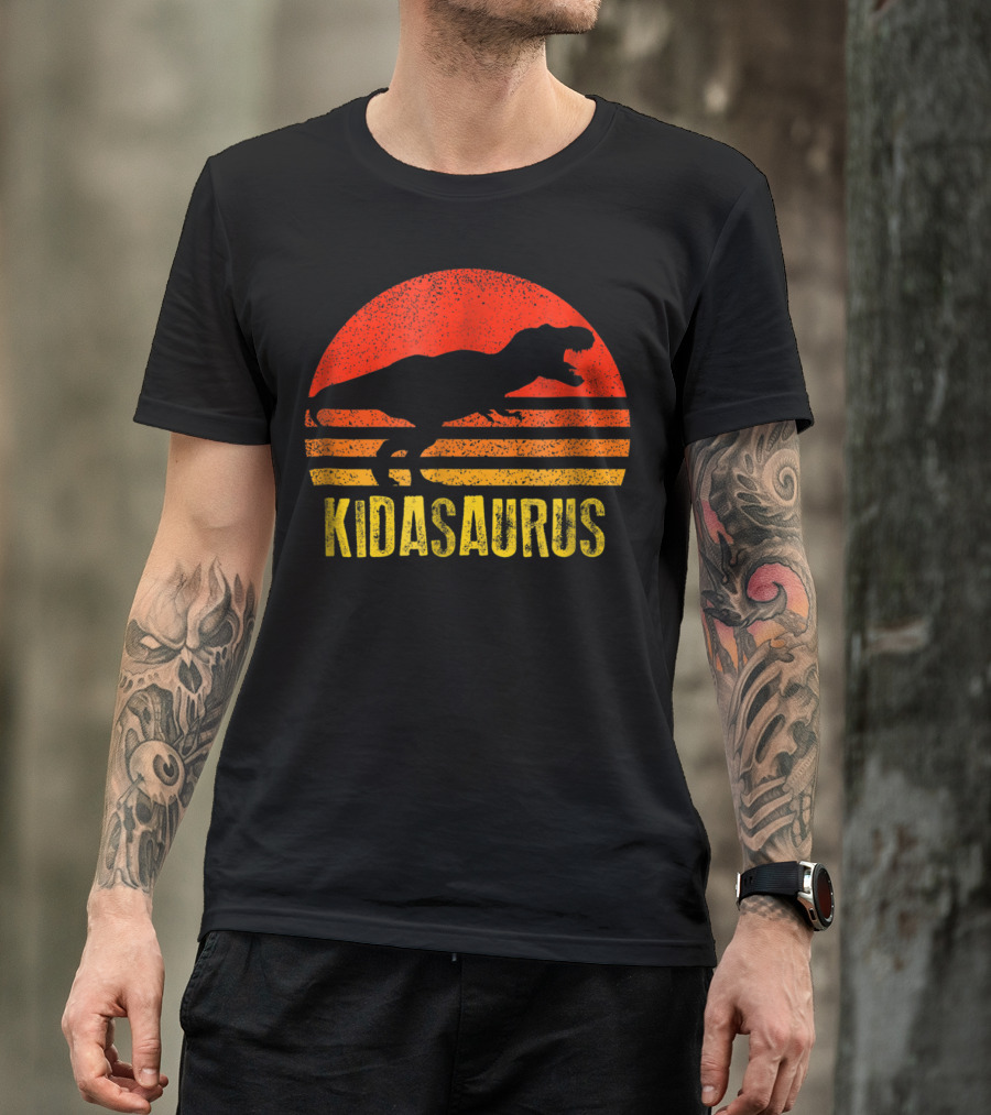 Kidasaurus Dinosaur Silhouette Vintage Sunset T-Shirt