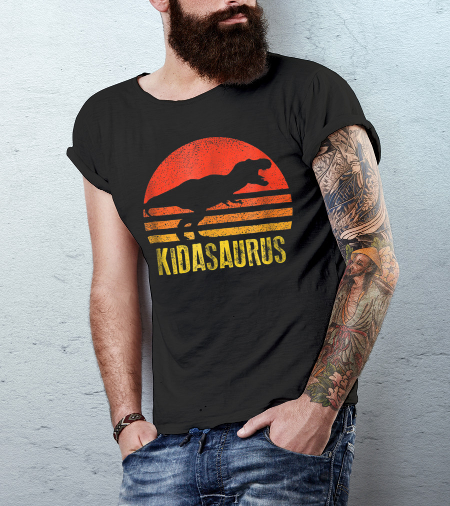 Kidasaurus Dinosaur Silhouette Vintage Sunset T-Shirt