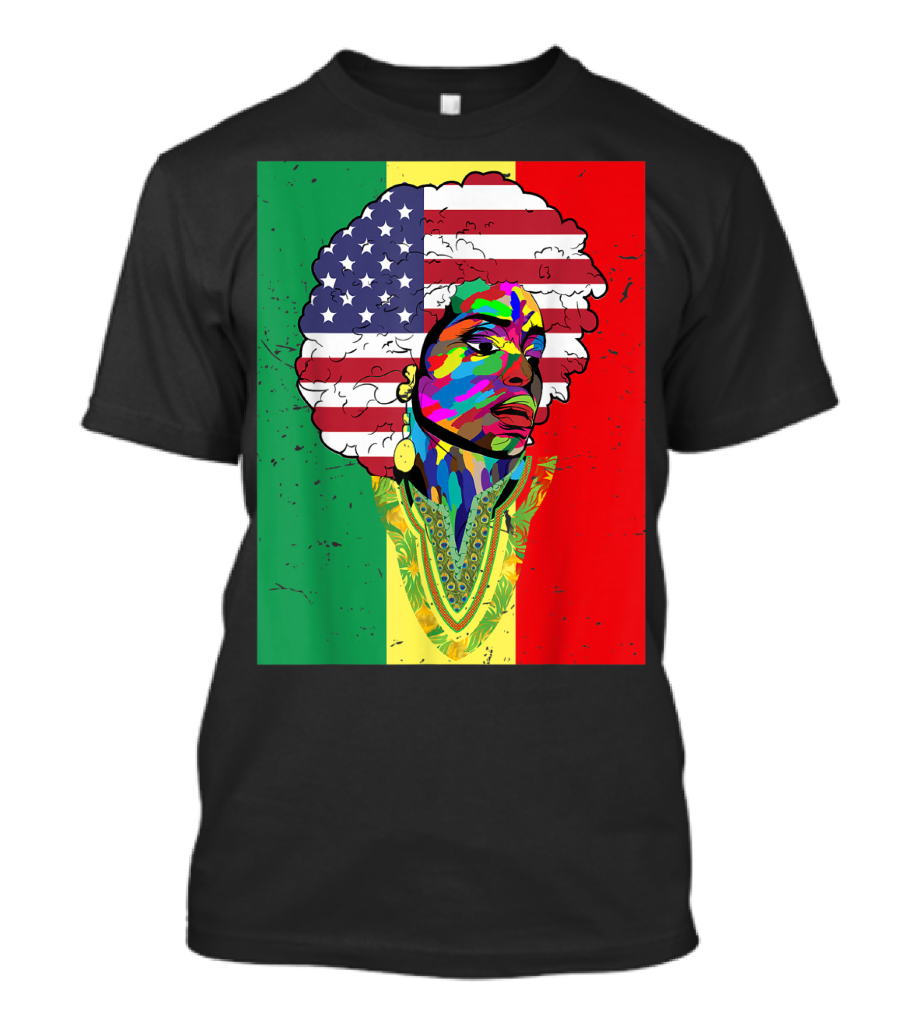 African American Juneteenth Melanin Afro Dashiki American Flag Colors T-Shirt