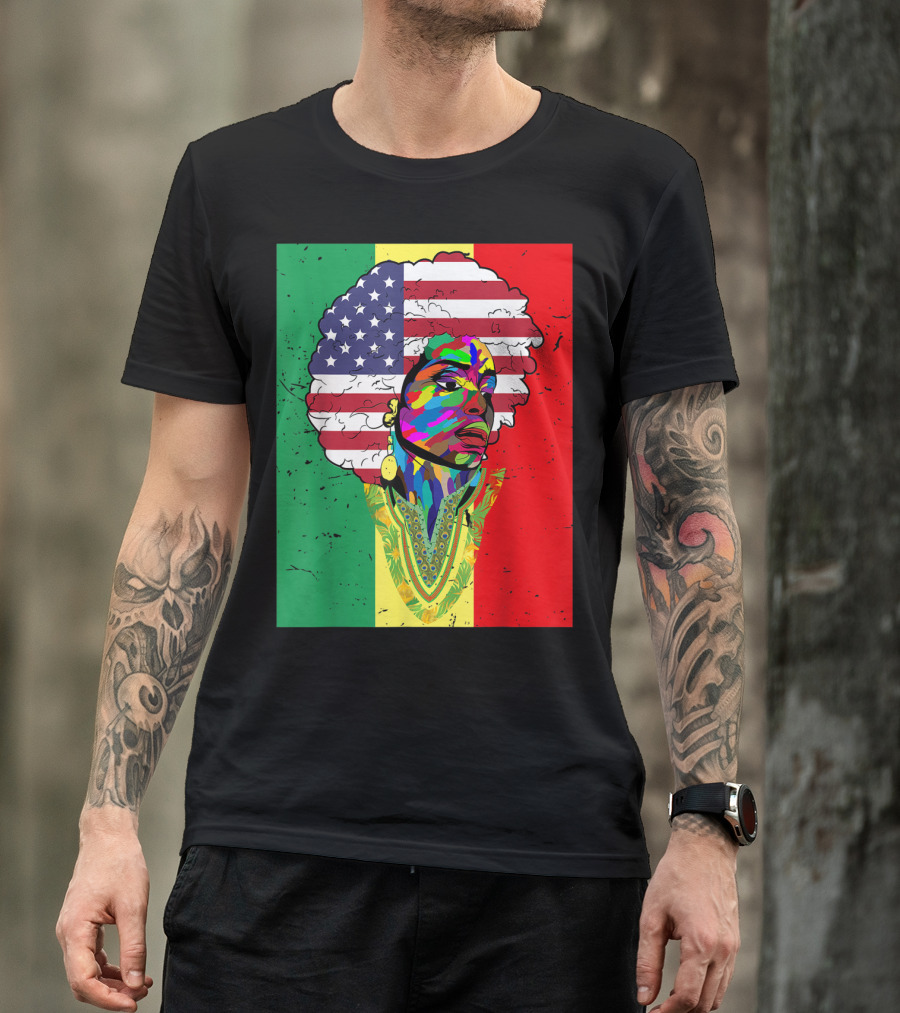 African American Juneteenth Melanin Afro Dashiki American Flag Colors T-Shirt