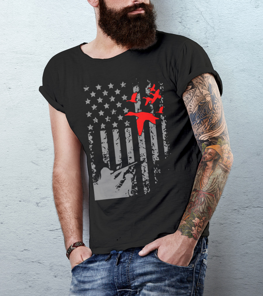 American Flag Waterfowl Hunting With Patriotic Duck T-Shirt