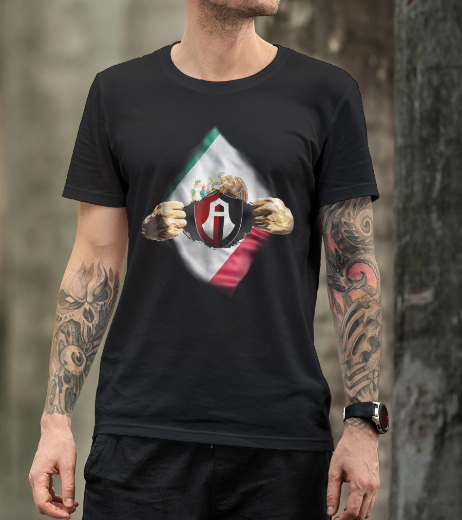 Atlas Heartbeat Love Funny Fan Atlas FC Mexican Flag Emblem T-Shirt
