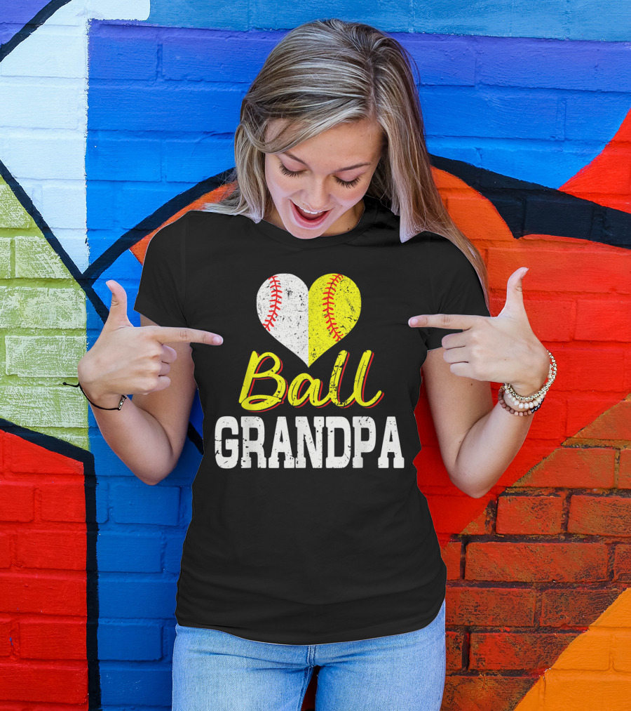 Ball Heart Baseball Softball Grandpa T-Shirt
