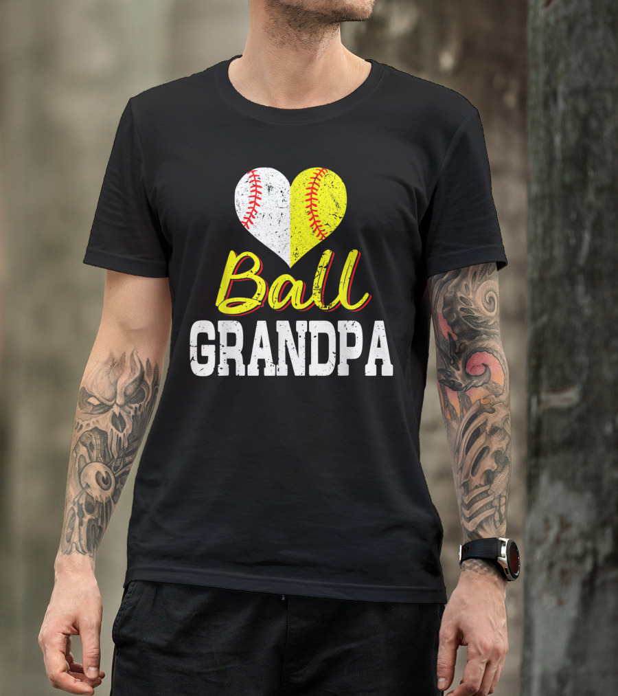 Ball Heart Baseball Softball Grandpa T-Shirt
