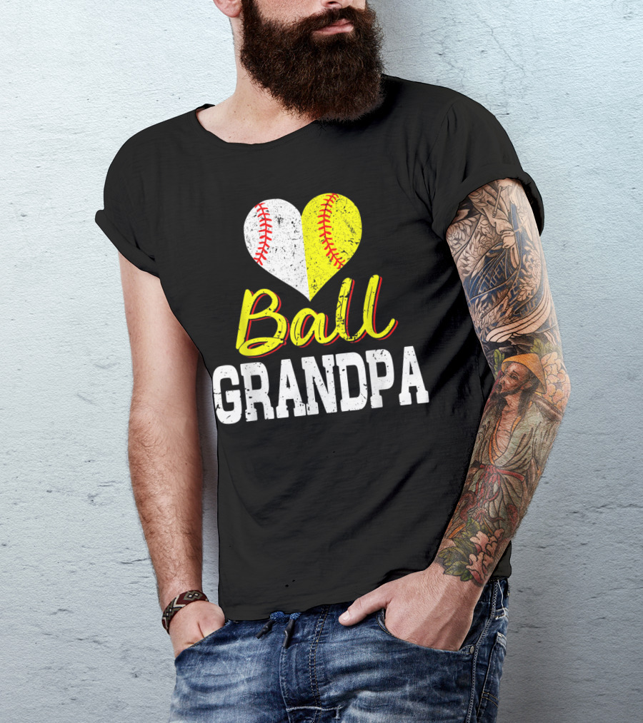 Ball Heart Baseball Softball Grandpa T-Shirt