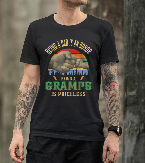 Being A Dad Is An Honor Being A Gramps Is Priceless Fist Bump Retro Circle T-Shirt