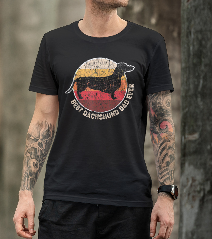 Best Dachshund Dad Ever Retro Silhouette Circle T-Shirt