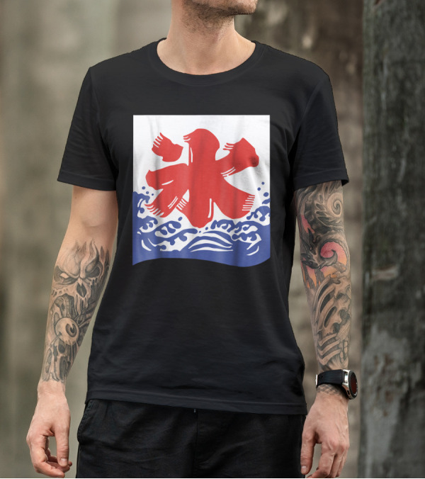 Kakigori Japanese Shaved Ice Kanji Flag With Water Waves T-Shirt