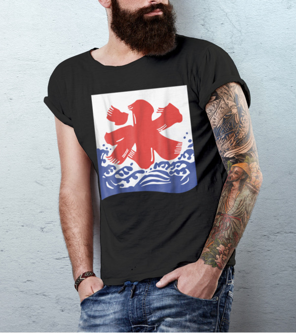Kakigori Japanese Shaved Ice Kanji Flag With Water Waves T-Shirt