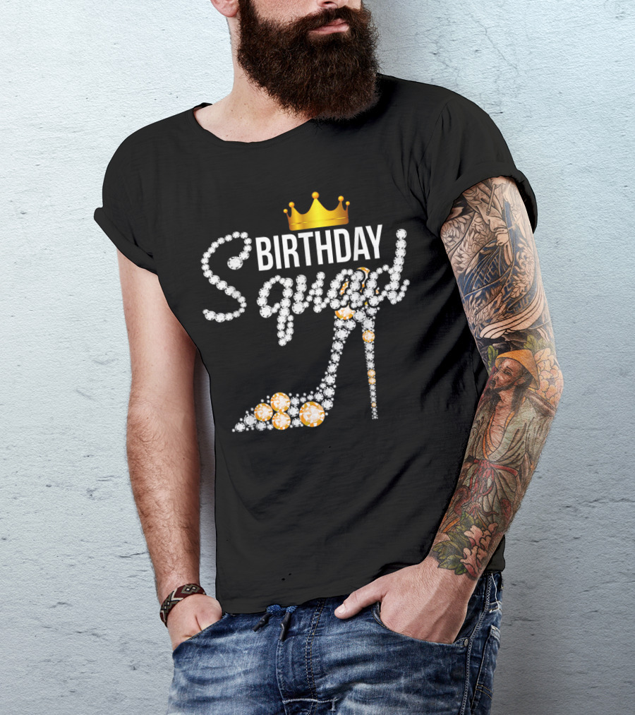 Birthday Squad Girly Golden Crown Pink Shoe T-Shirt