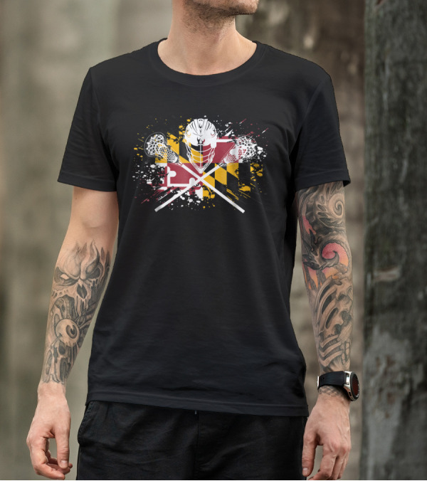 Boys Lacrosse Helmet Maryland Flag Crossed LAX Sticks T-Shirt