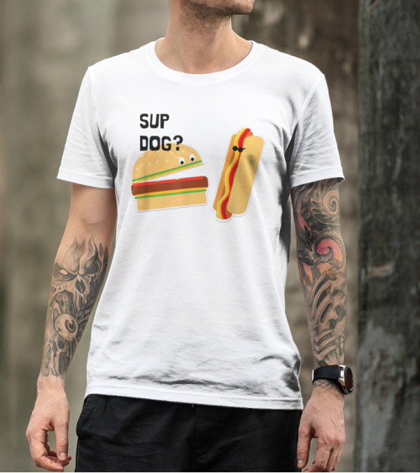 Burger And Hot Dog Sup Dog Funny Conversation T-Shirt