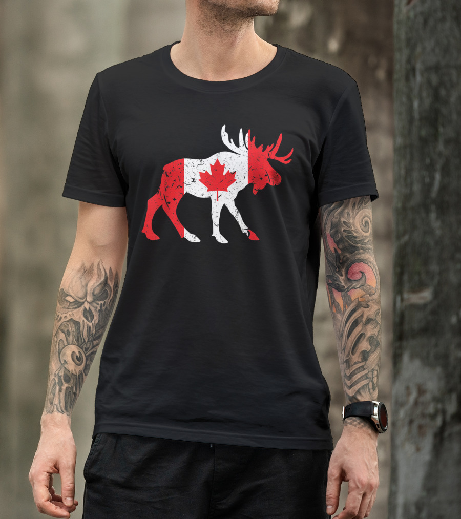 Canada Maple Leaf Moose Canadian Flag Emblem T-Shirt