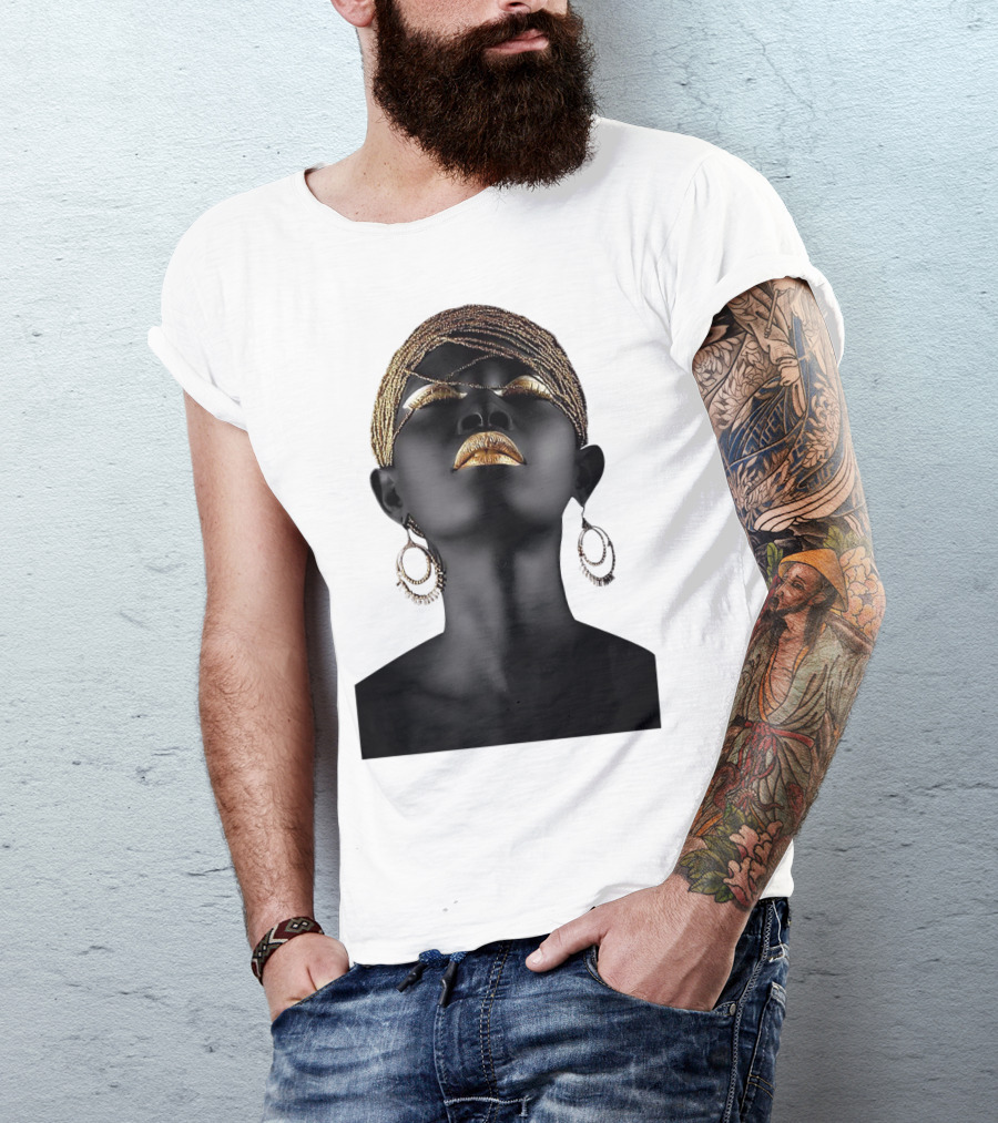 Afrocentric Midnight Queen Regal Gold Embellishments T-Shirt