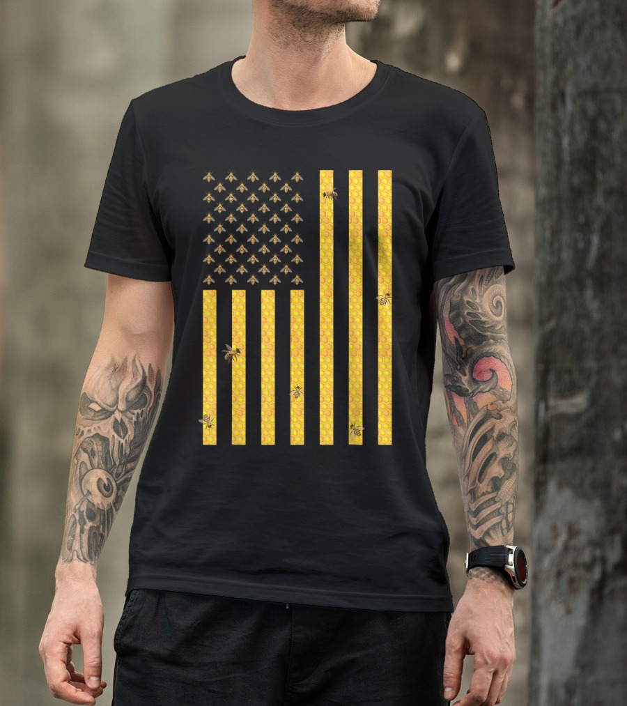 American Flag Honeycomb Honey Bee Beekeeping Beekeeper USA Patriotic T-Shirt