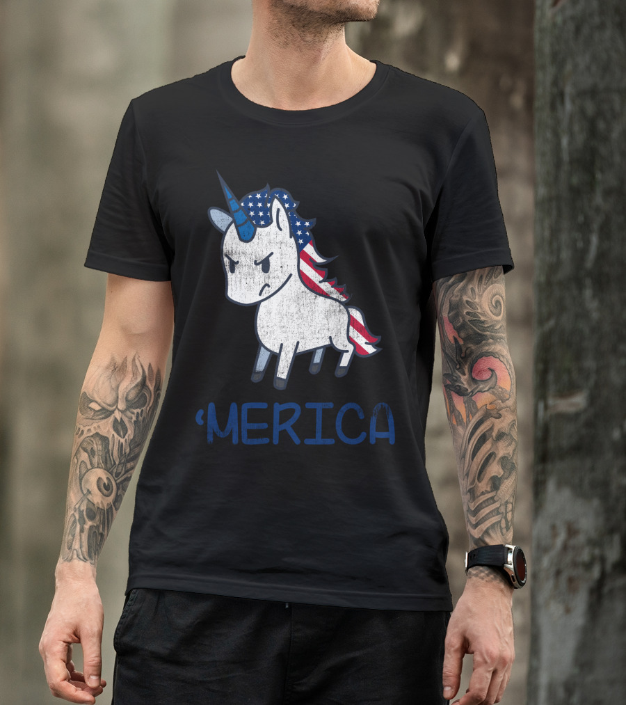 Merica Unicorn With Patriotic Stars And Stripes Mane Americorn T-Shirt